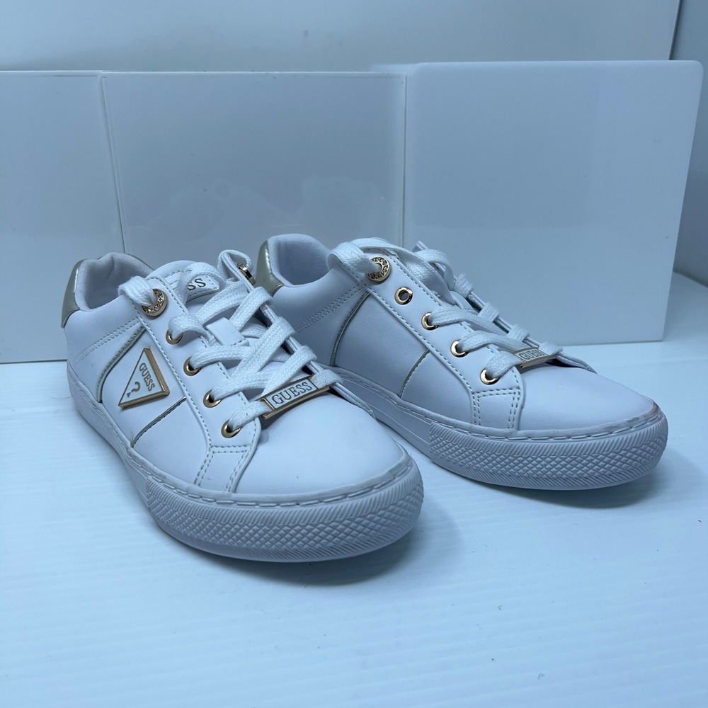 Guess Womens 6.5 White Gold Lizzanne Fashion Sneakers New